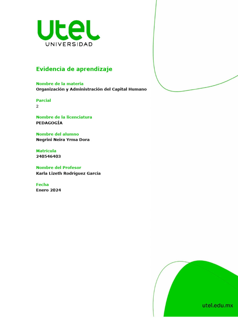 Organización y Administración Del Capital Humano - EA 1 - HP | PDF