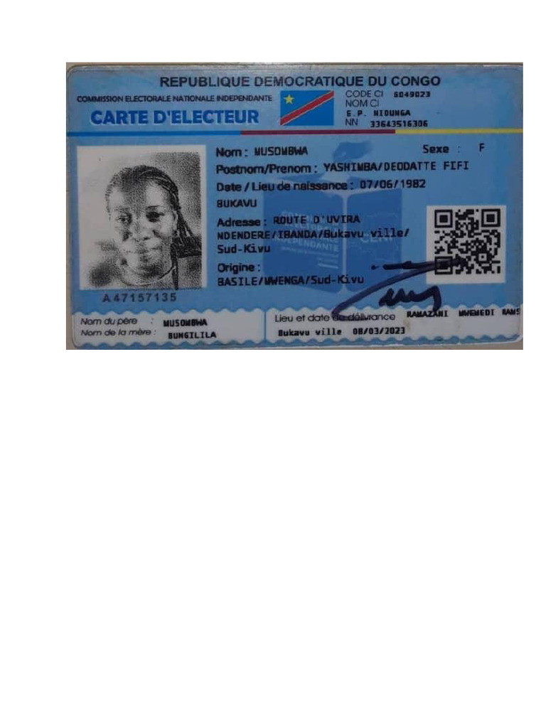 Carte D'electeur Deodatte MUSOMBWA | PDF