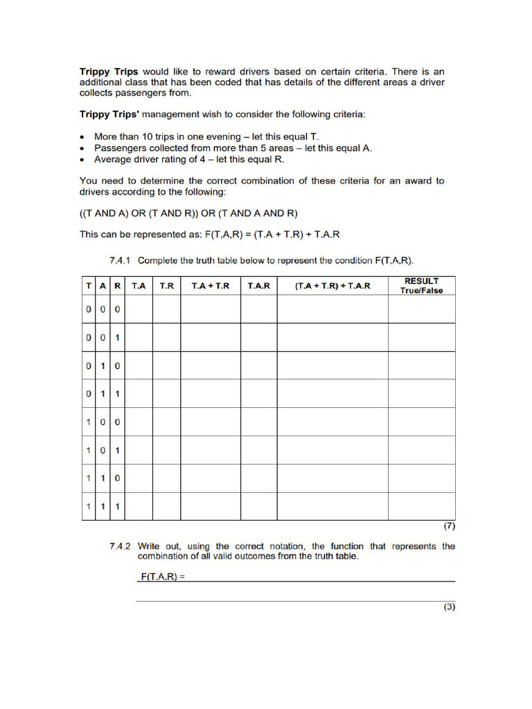 G10 - Boolean Logic Matric Questions | PDF