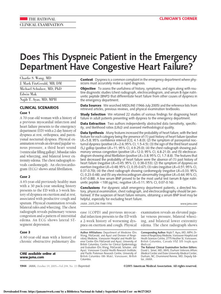 Diagnosing Heart Failure in Dyspneic ED Patients | PDF | Myocardial ...
