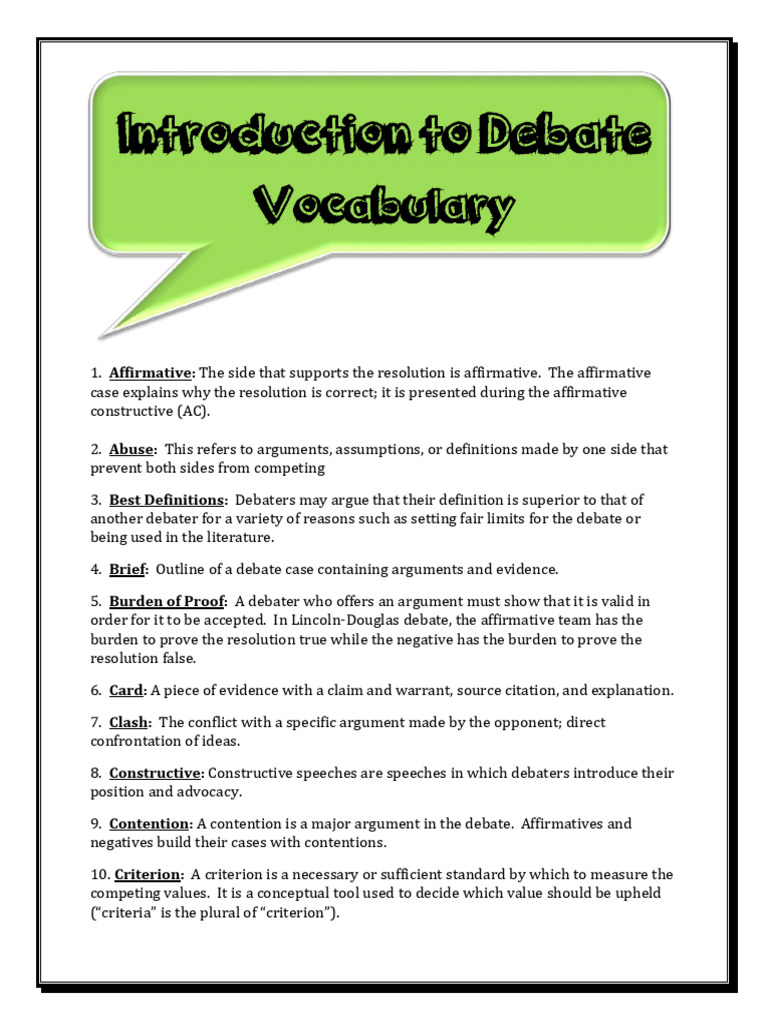 Key Debate Vocabulary Explained | PDF | Logic