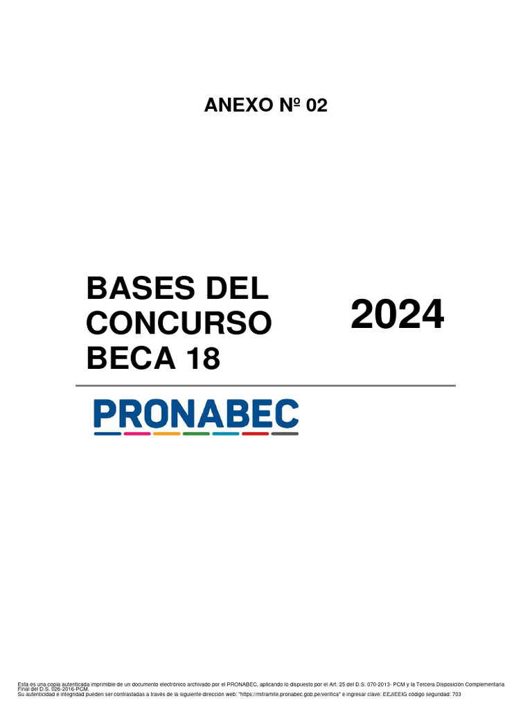 Bases Beca 18 Convocatoria 2024 | PDF | Educación más alta | Plan de ...