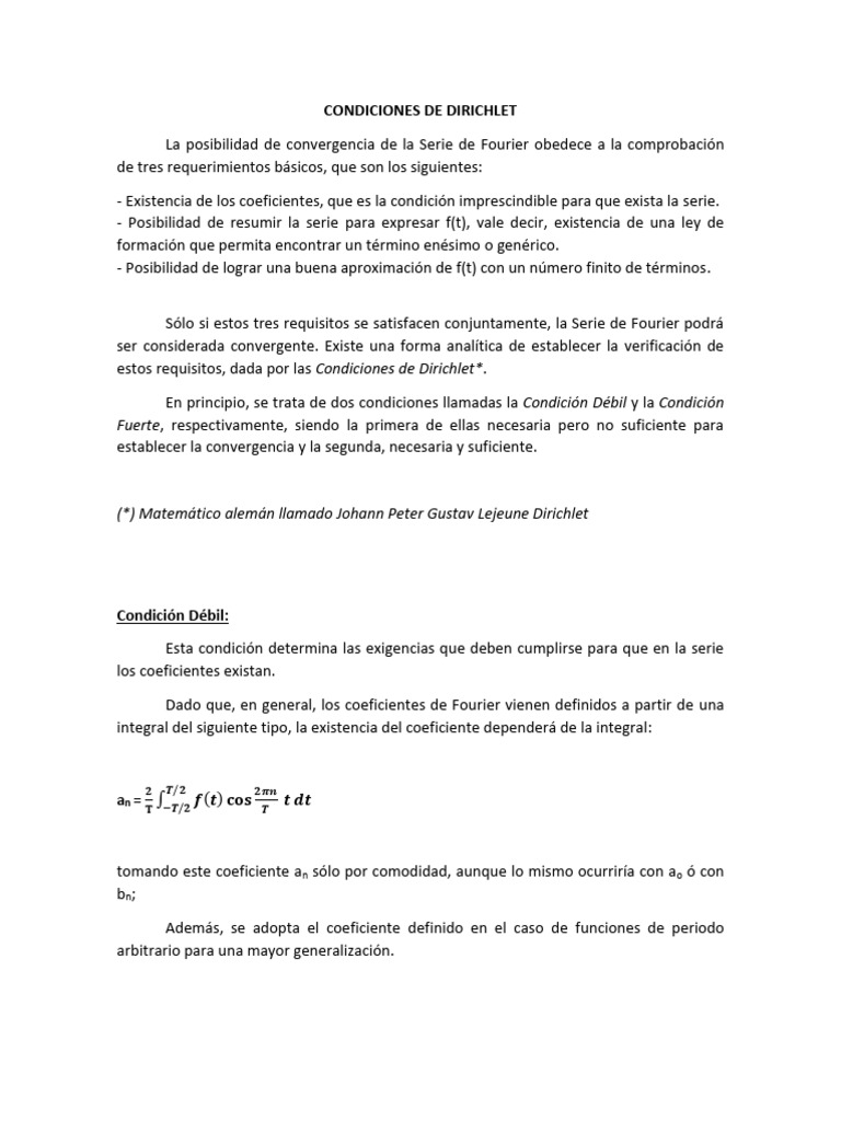 Condiciones de Dirichlet en Series de Fourier PDF Integral infinito — free download