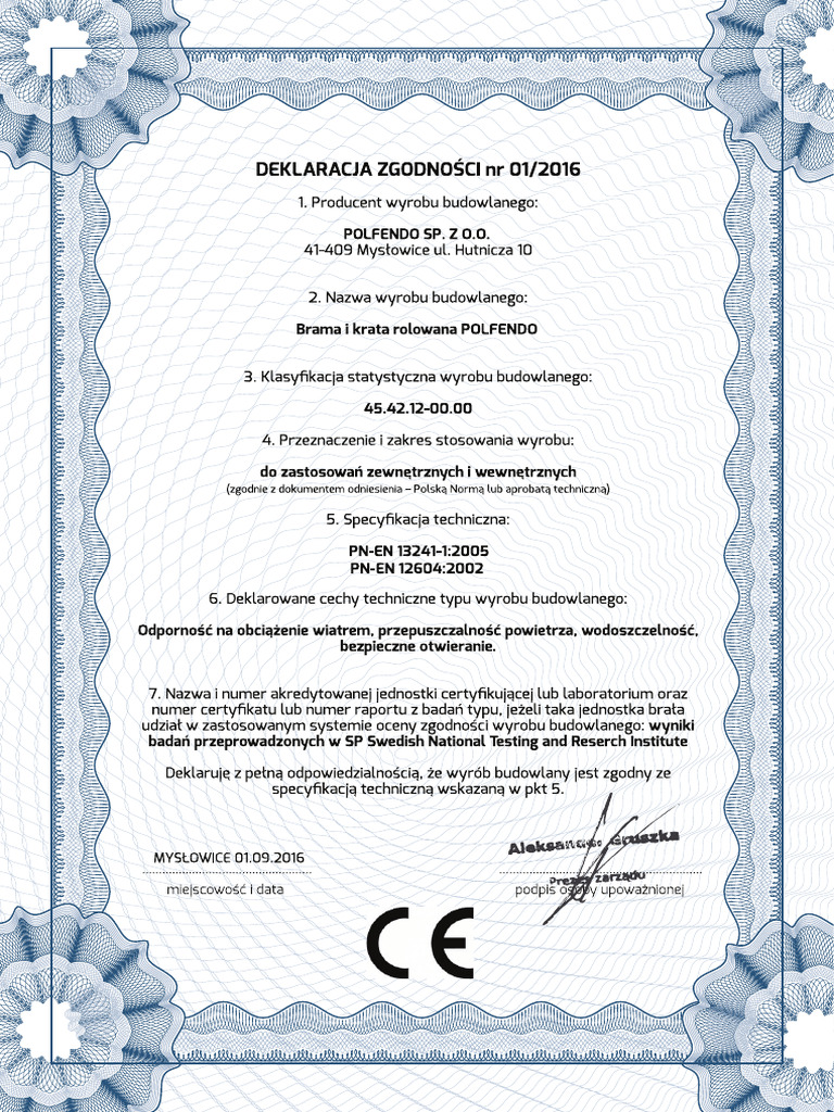 Deklaracja Zgodnosci Ce PL 20180724150755 (2) - Kopia | PDF