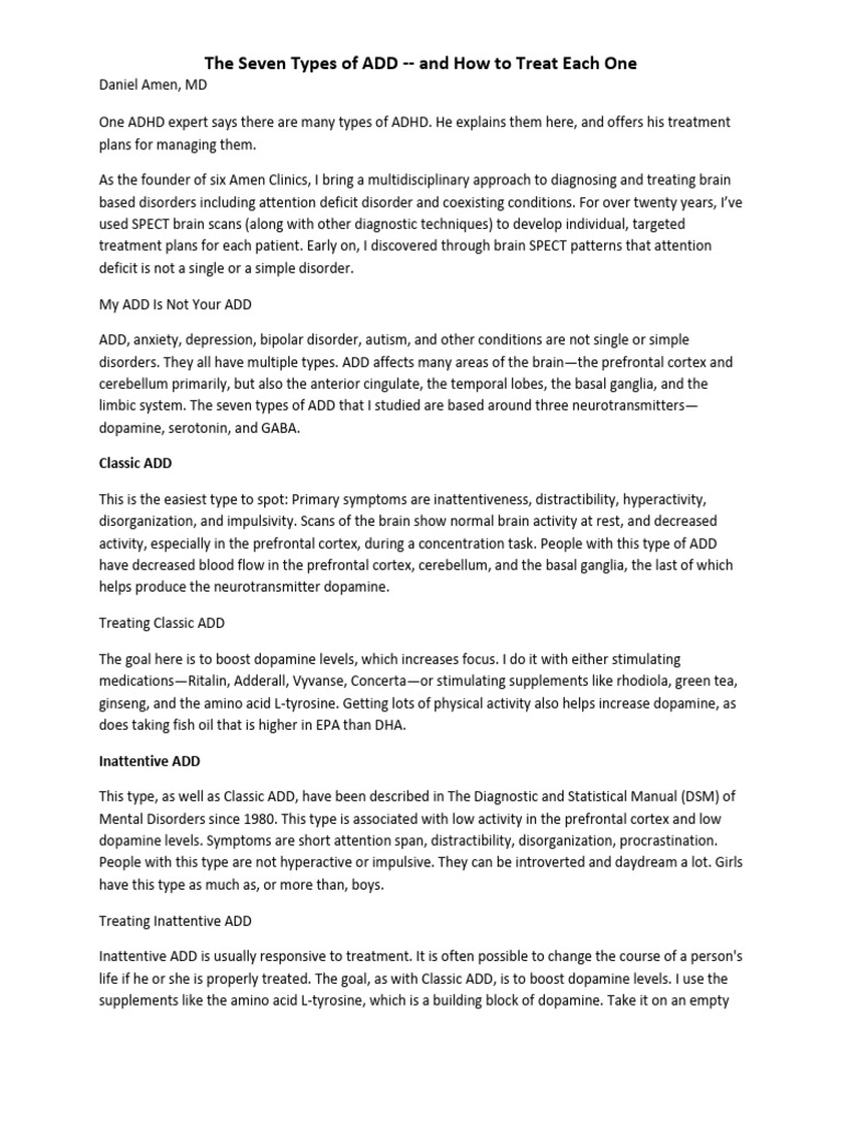 Seven Types of ADD and Treatments | PDF | Attention Deficit ...
