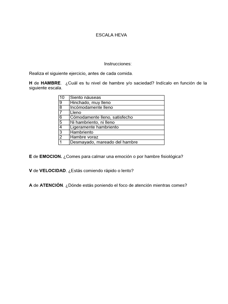 Escala HEVA: Evaluación del Hambre | PDF | Salud y bienestar