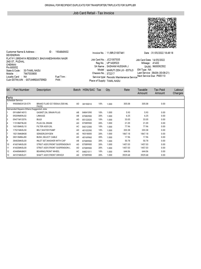 Job card retail tax invoice pdf