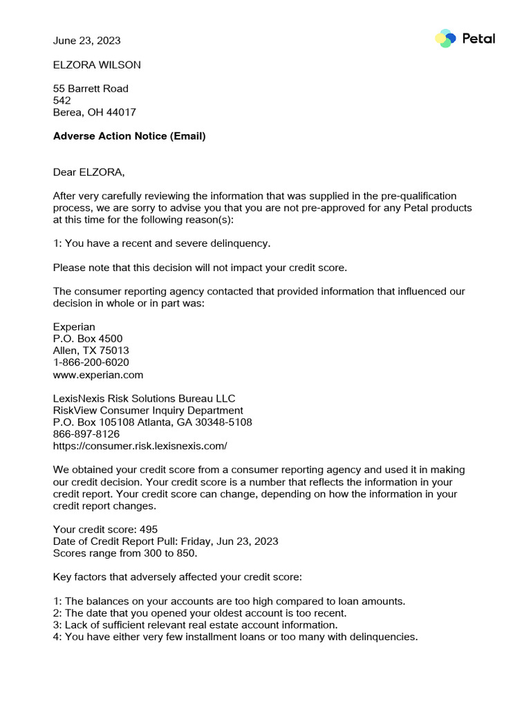 Adverse action notice pdf credit history credit score