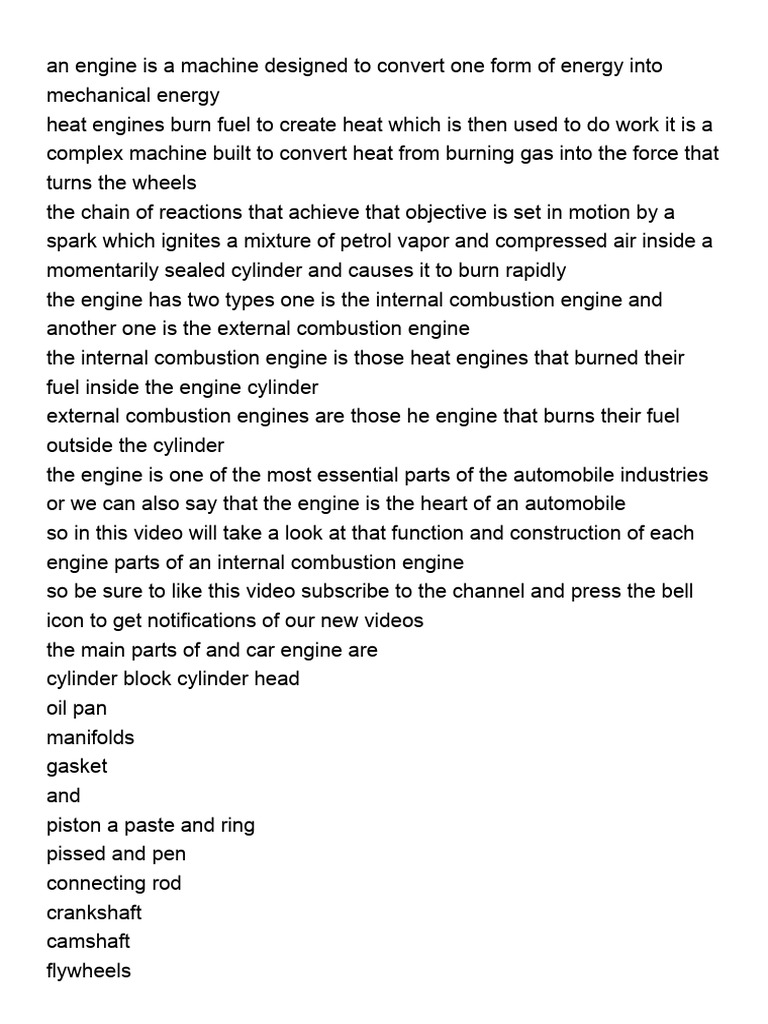 English - Engine Parts | PDF | Piston | Internal Combustion Engine