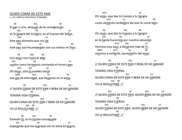 Quién Come de Este Pan: Letra y Acordes | PDF | Vida eterna ...