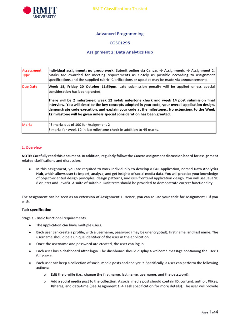 COSC1295 Assignment 2 S2 2023 | PDF | Programming | Computer Program