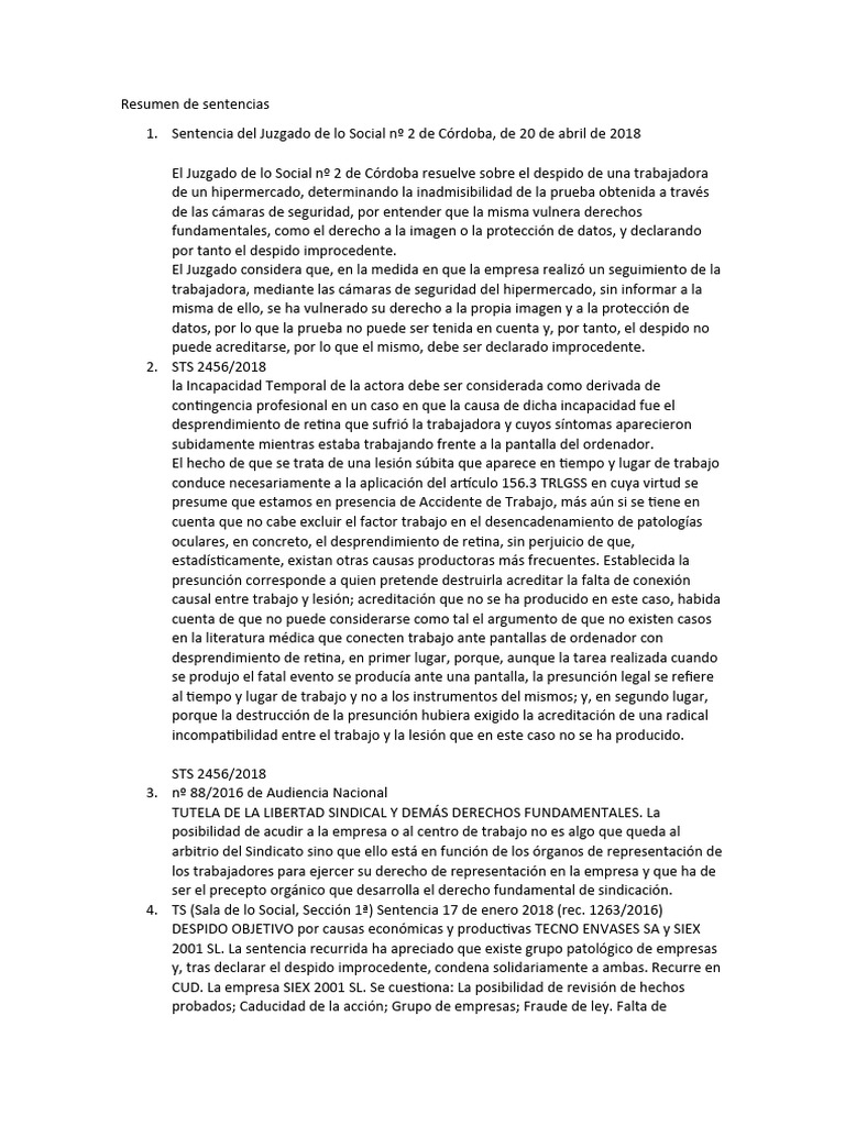 Resumen de Sentencias | Descargar gratis PDF | Caso de ley | Sentencia