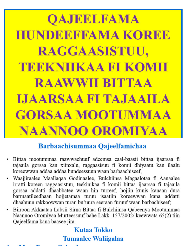 Qaj. Koree Ijaarsaa Fi Taj. Gorsaa 2015 | PDF