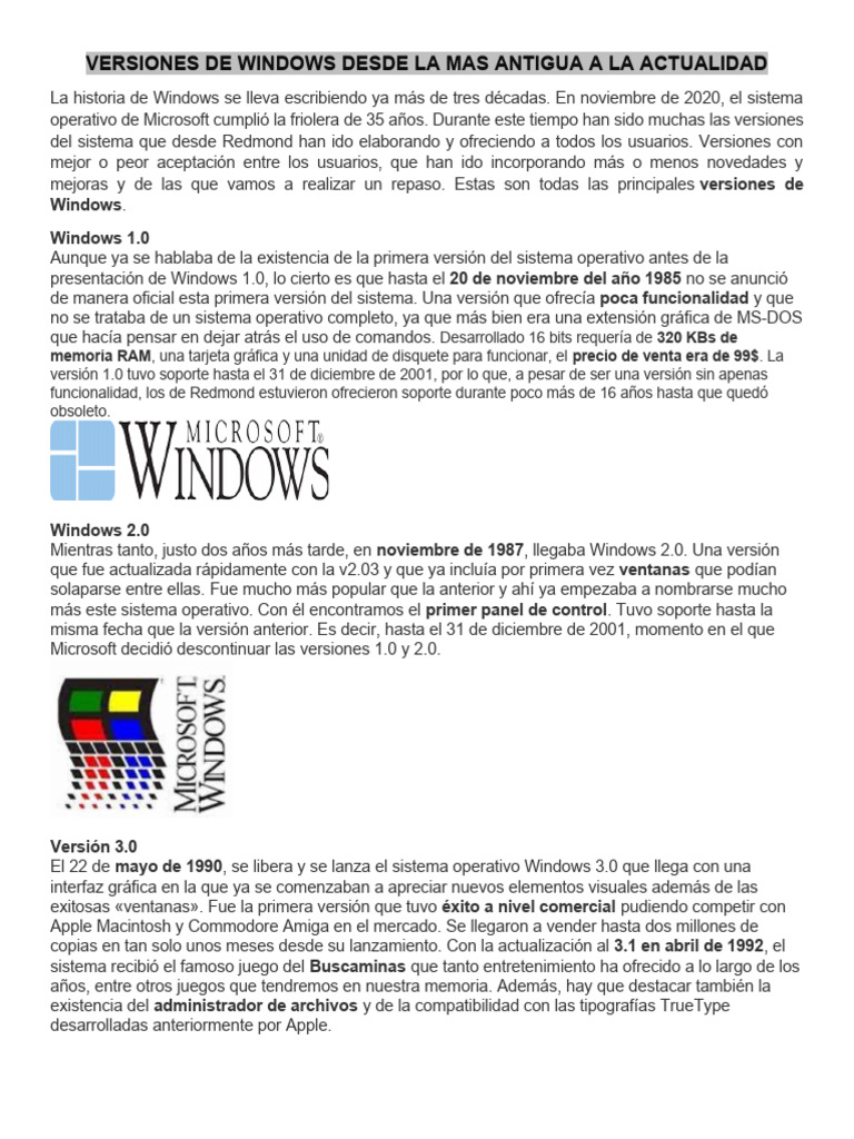 Historia de todas las versiones de Windows | PDF | Microsoft Windows ...