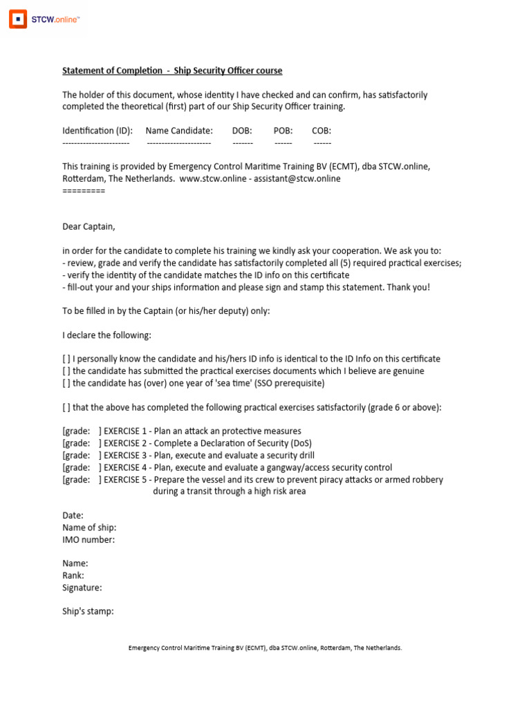 SSO - Statement of Completion | PDF | Business | Computers