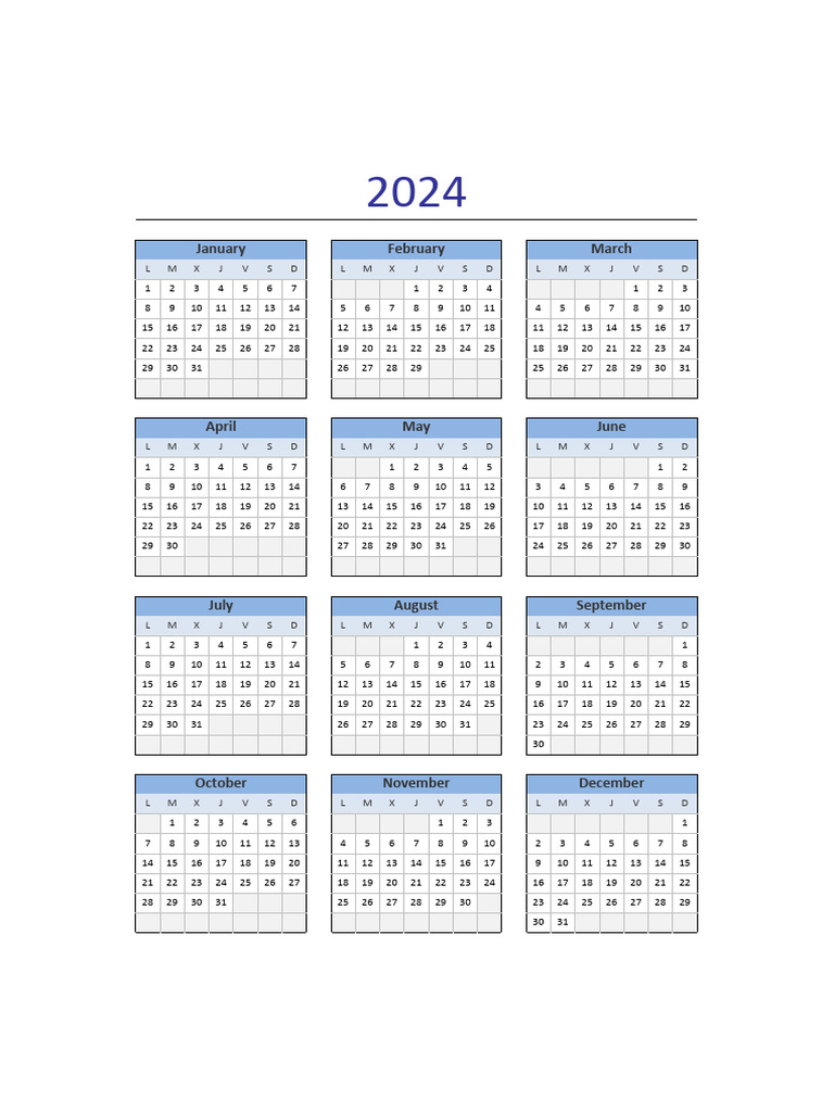 Calendario 2024 Excel Lunes A Domingo 1 PDF