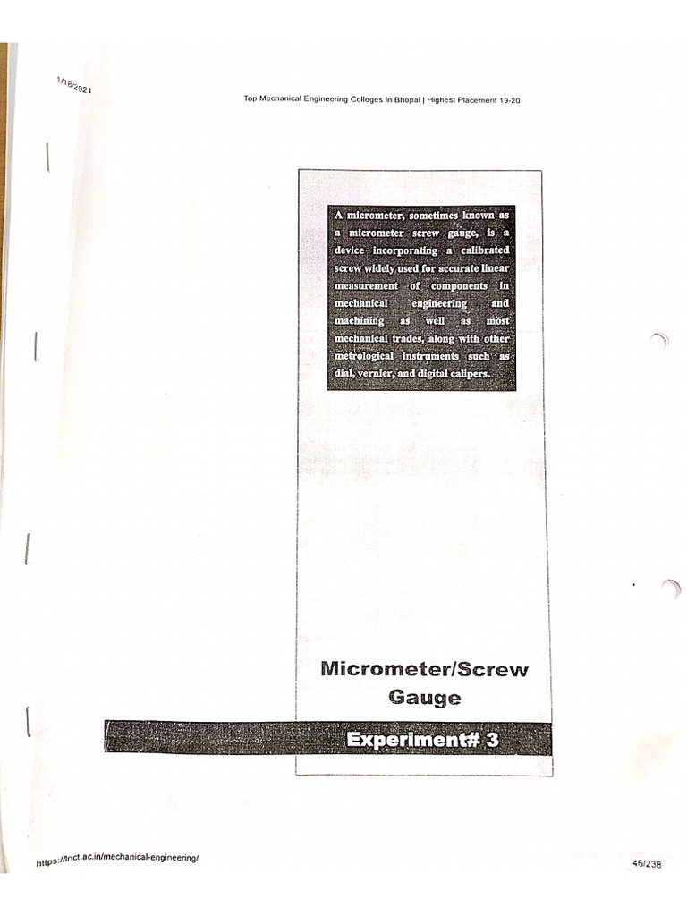 MicrometerScrew Gauge Experiment (BME) . PDF