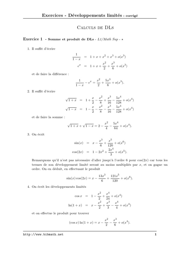 Exercices Corrigés de Développement Limité PDF Asymptote Tangente — free download