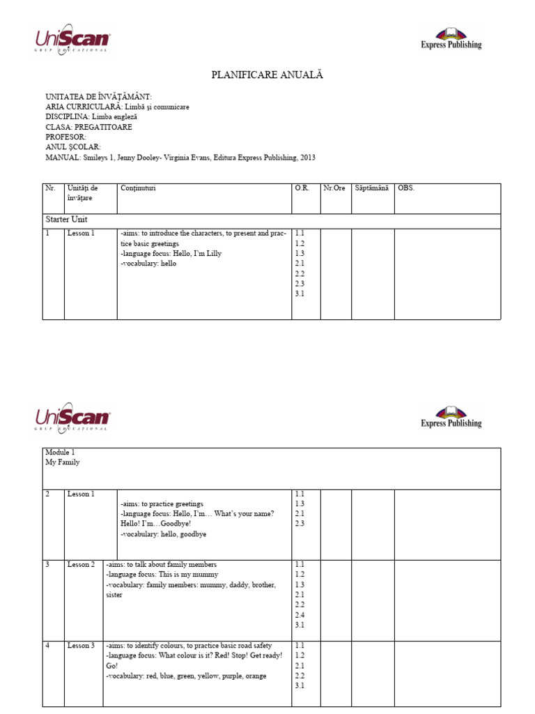 Planificare little smiles clasa pregatitoare pdf