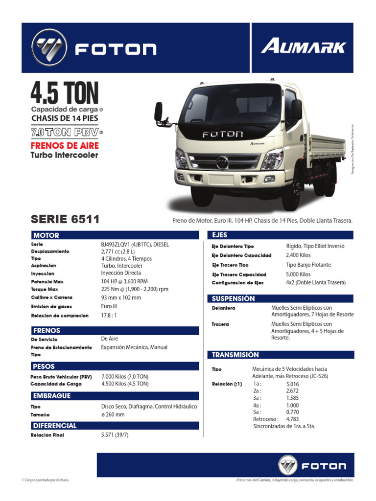 Foton Aumark 6511 | PDF | Eje | Camión