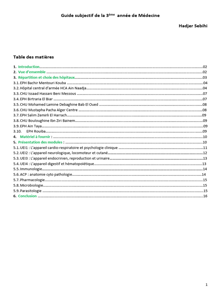 Guide Subjectif de La 3ème Année de Médecine Hadjer Sebihi | PDF ...