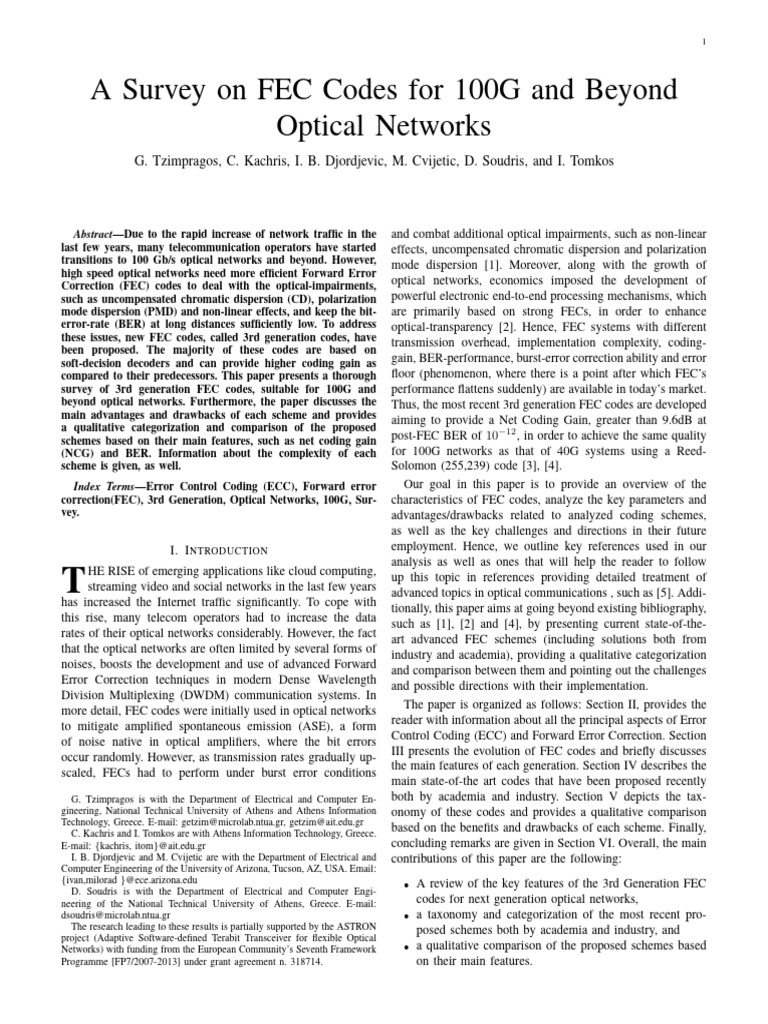 FEC Codes for 100G Optical Networks | PDF | Low Density Parity Check ...