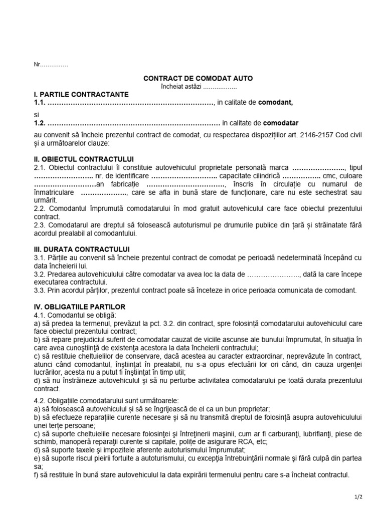Comodat Ultimul Model Auto | PDF | Law