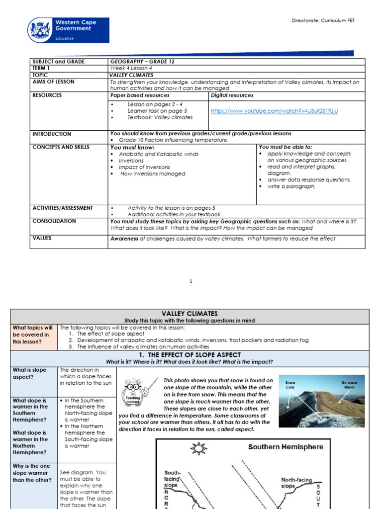 Geography Grade 12 Term 1 Week 4 2021 PDF Fog Frost