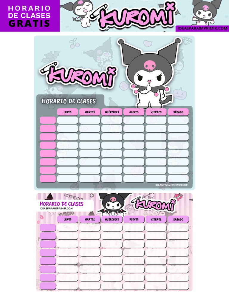  Horario de Clases Kuromi para Imprimir Gratis 