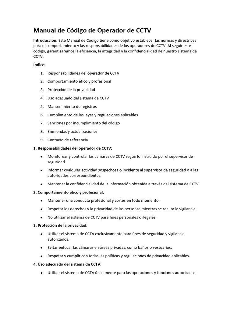Manual de Código para Operadores de CCTV | PDF | Privacidad | Circuito ...