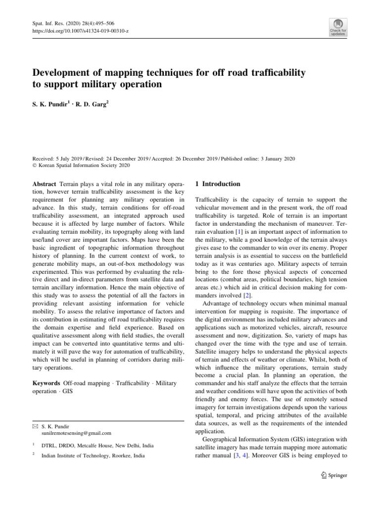 Development of mapping techniques for off road trafficability