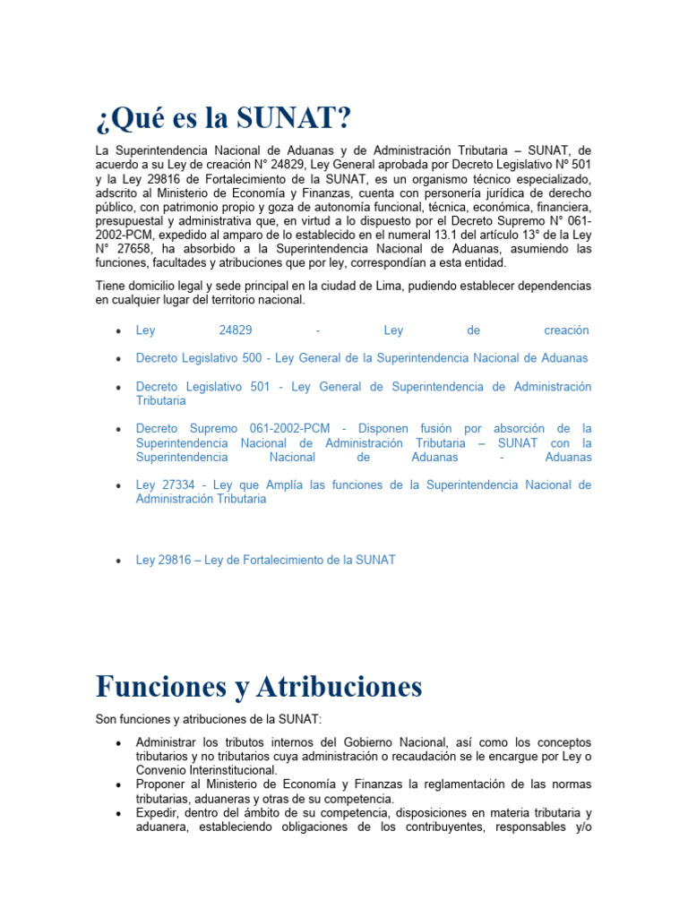 Funciones y Objetivos de la SUNAT | PDF | Negocios | Finanzas y dinero