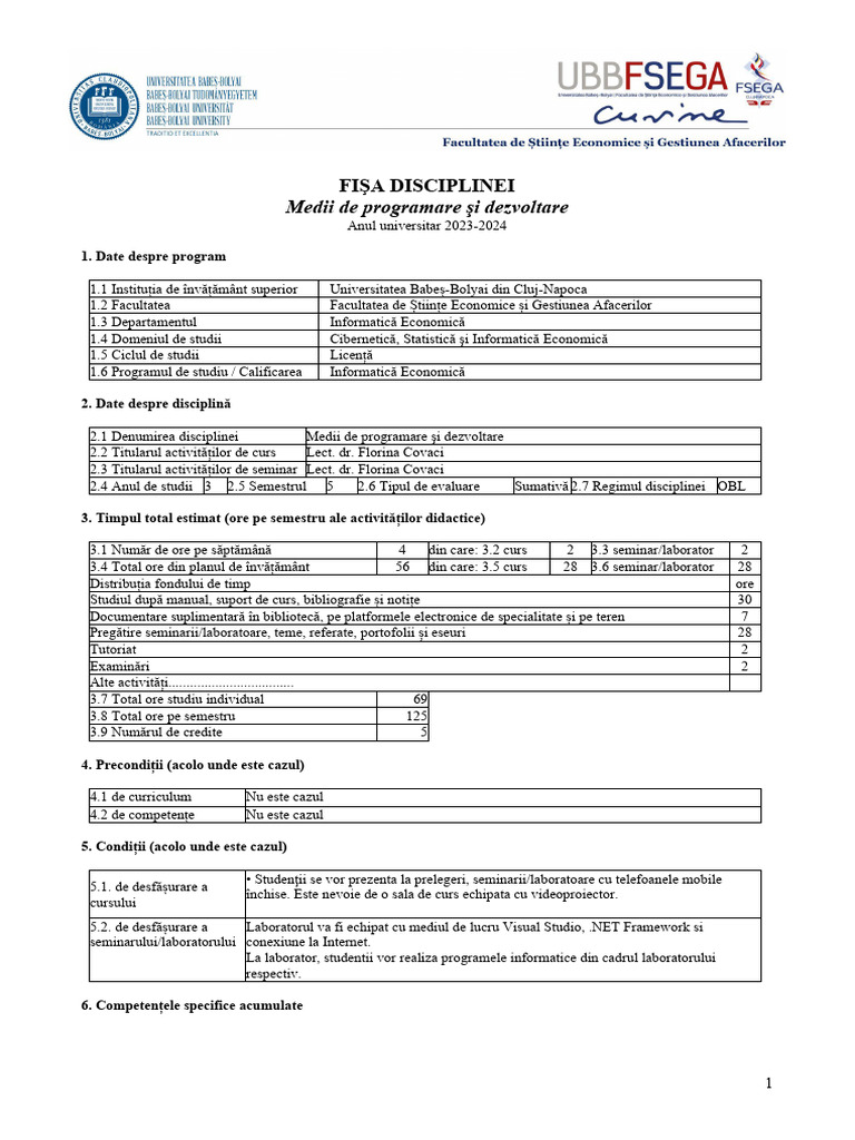 IE-3-1-FD-ELR0088-Medii de Programare Si Dezvoltare-2023-2024 | PDF