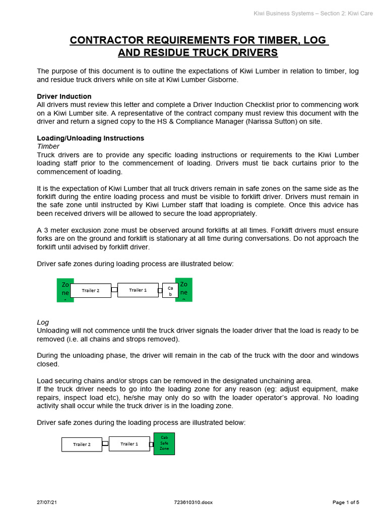 Kiwi Lumber Truck Driver Requirements | PDF | Truck | Forklift