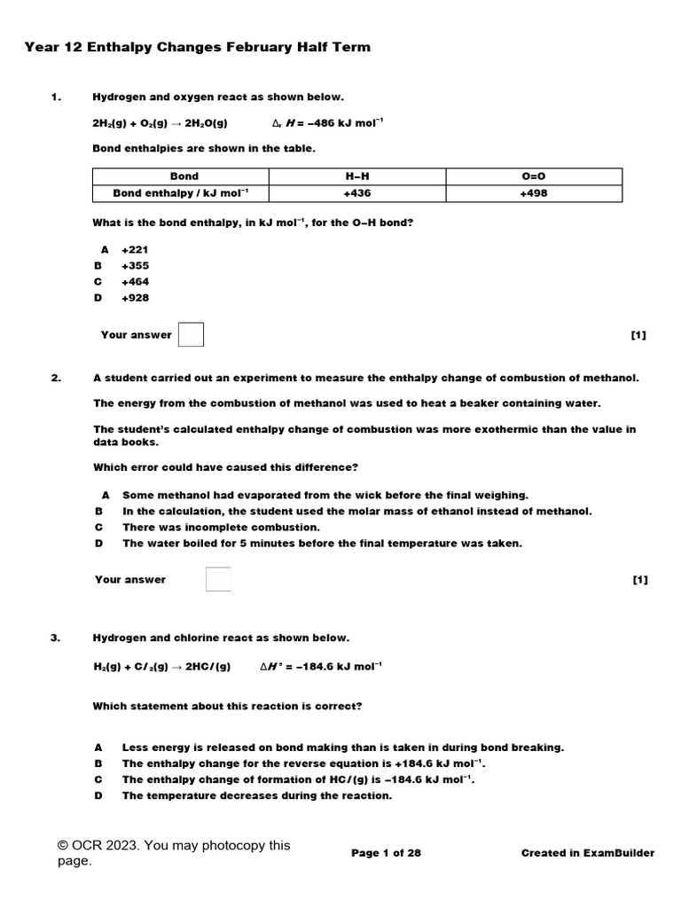 Year 12 enthalpy changes february half term pdf intermolecular