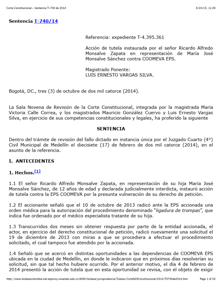 Corte Constitucional - Sentencia T - 740 de 2014.pdf3 | PDF | Caso de