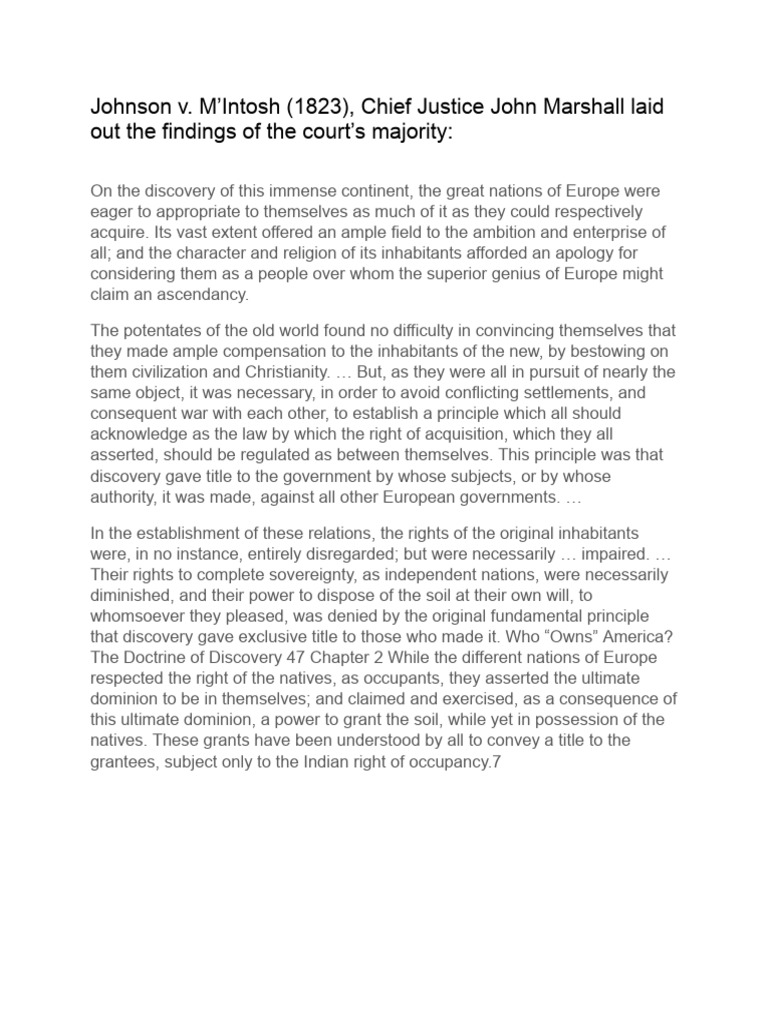 Johnson v. M'Intosh PDF Indigenous Peoples The United States