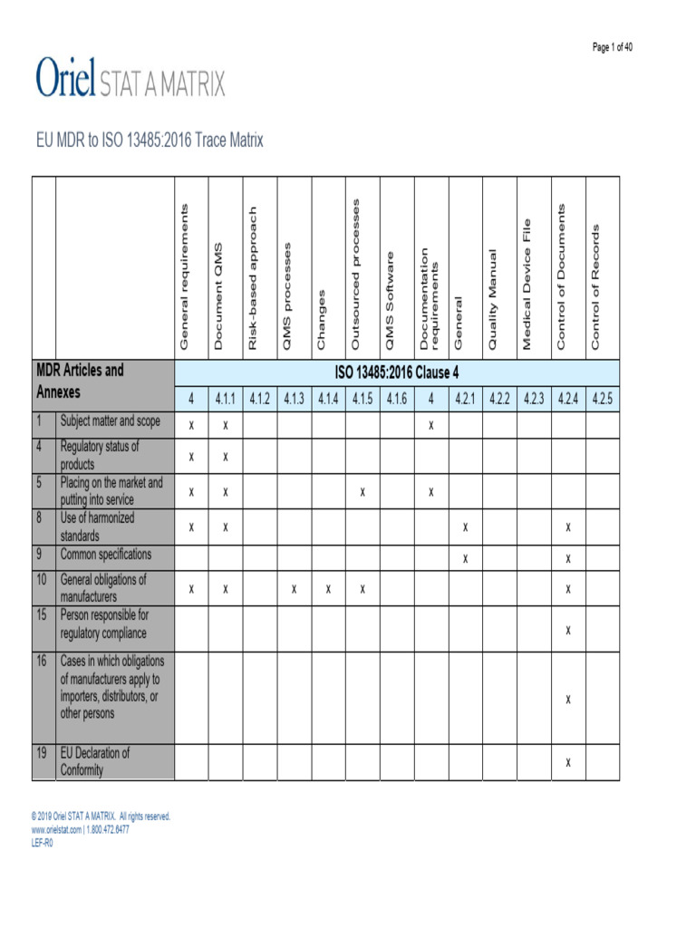 EU MDR to ISO 13485 Trace Matrix Guide | PDF | Quality Management ...