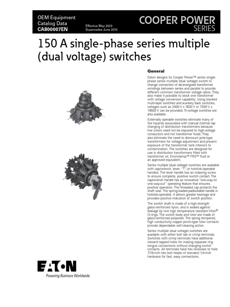 150a Single Phase Series Multiple Dual Voltage Switches Catalog ...