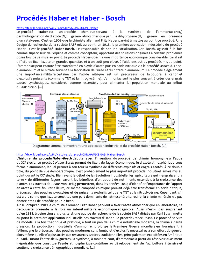 Importance du procédé Haber-Bosch | PDF | Génie des procédés chimiques ...