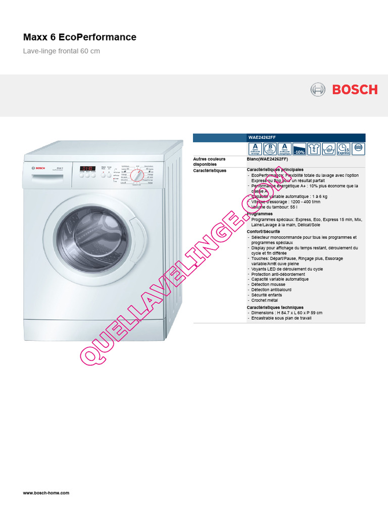 Bosch Wae24262ff Lave Linge Fiche Technique PDF — free download