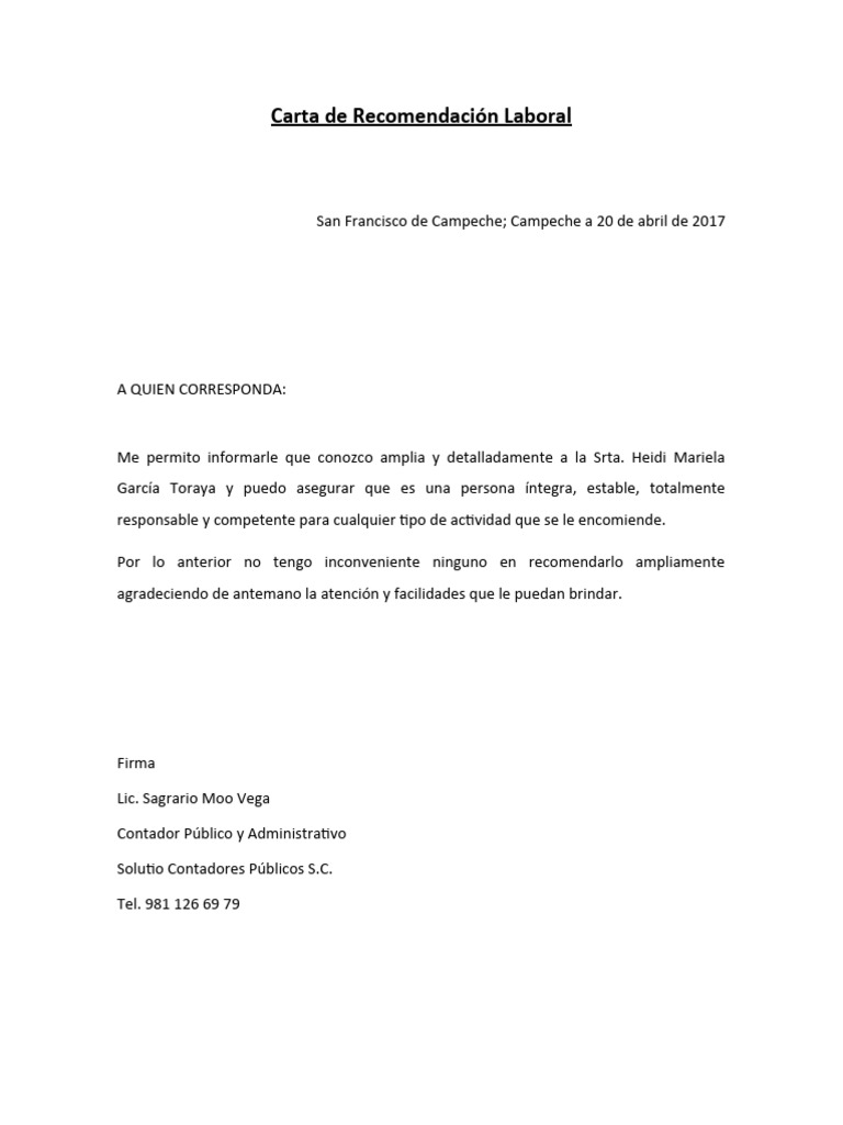 Carta recomencacion pdf