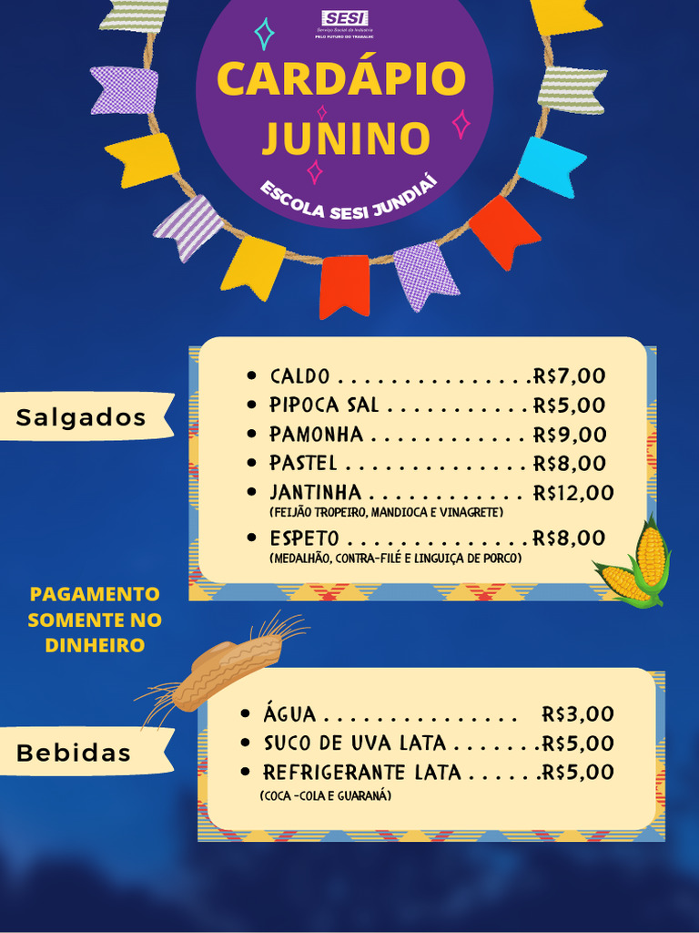 Cardápio Junino | PDF | Sobremesas | Comidas e bebidas