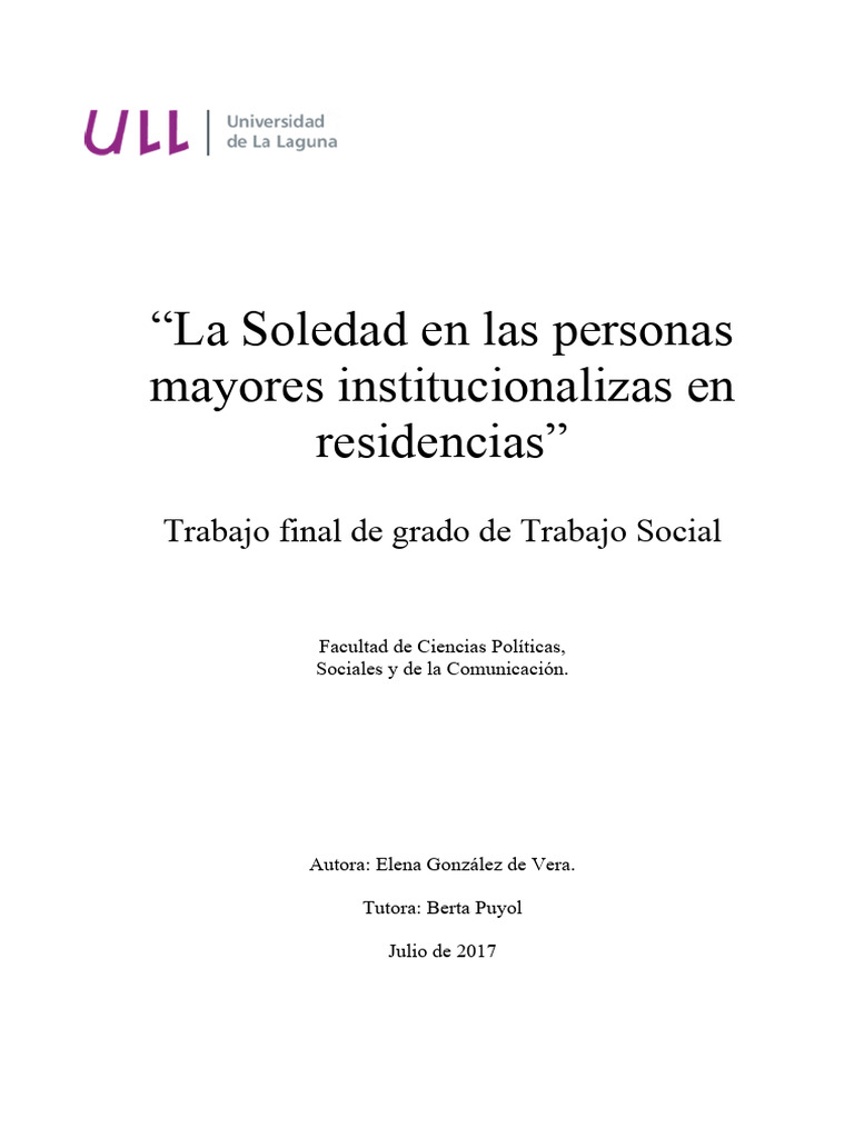 La Soledad en Las Personas Mayores Institucionalizadas en Residencias ...