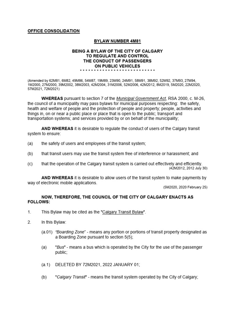 Calgary Transit Conduct Regulations | PDF | Fare | Public Transport