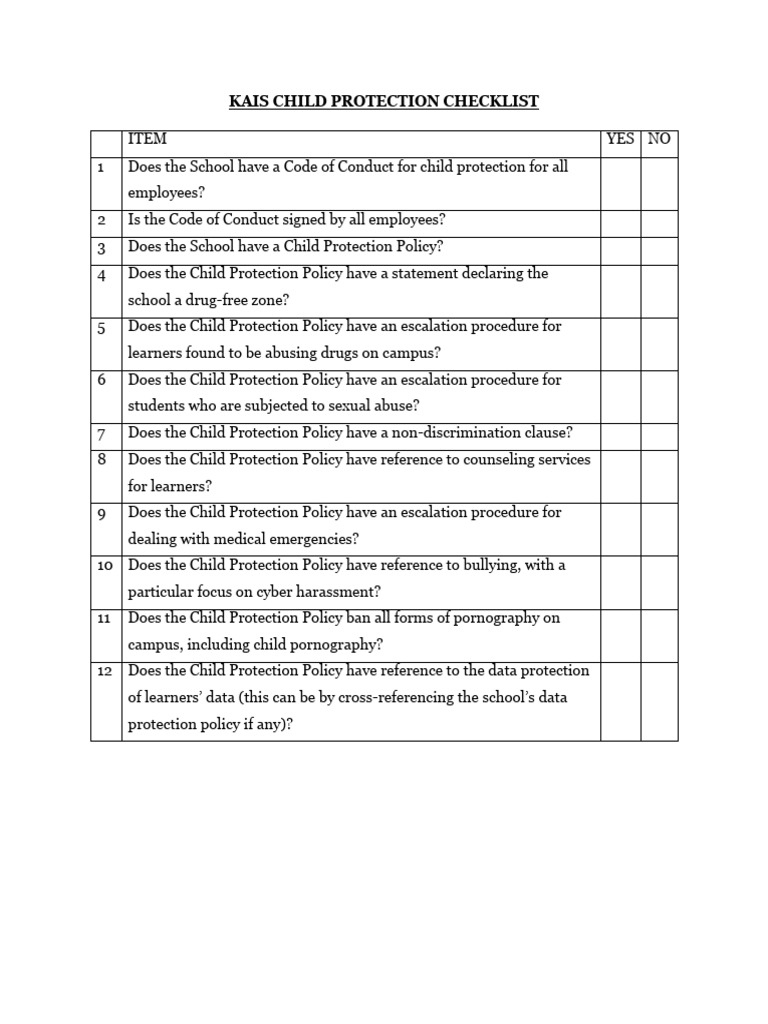 Kais Child Protection Checklist PDF