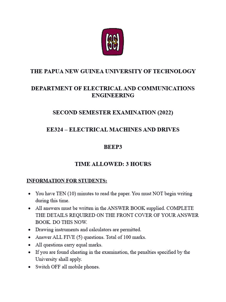 Ee324 Electrical Machines and Drives PDF Electric Motor Transformer