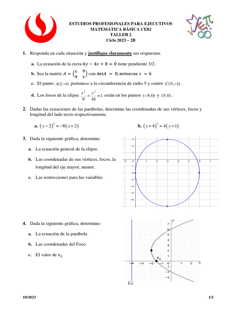Taller 2 CE82 - 2023-2B | PDF | Matriz (Matemáticas) | Elipse