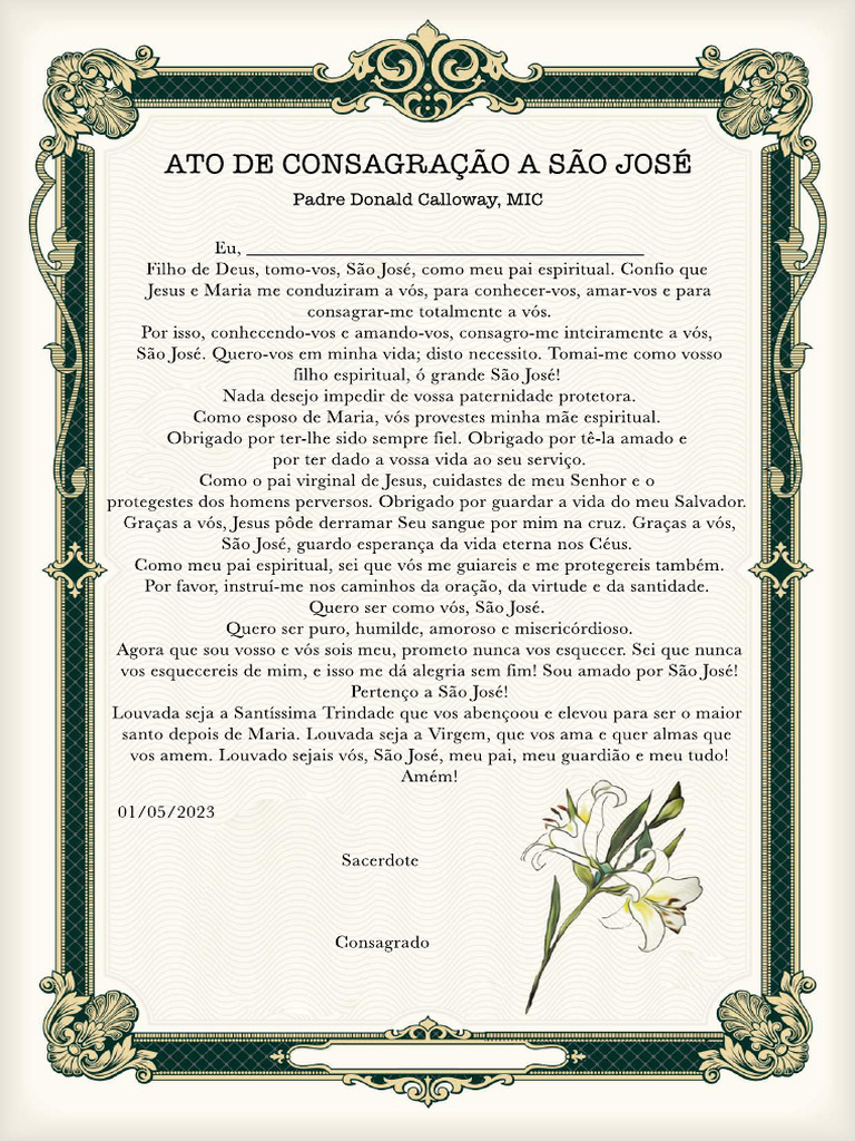 Consagração a São José - Padre Calloway | PDF | Ciências Sociais