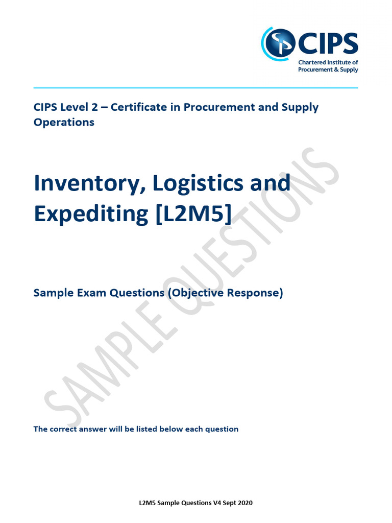 CIPS Level 2 Sample Exam Questions | PDF | Logistics | Inventory